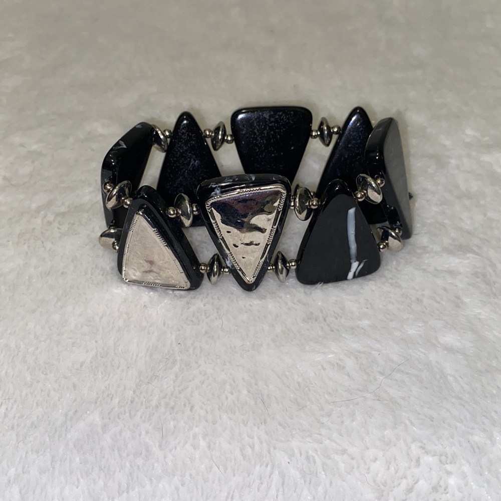 🆕Bracelet: Black Marble Acrylic w/ Steel Accents